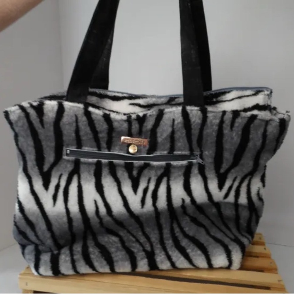 Handmade Zebra Print Faux Fur Tote Bag